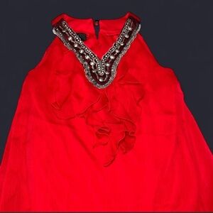 Amy Byer Red Sleeveless Top with Beaded Neckline